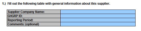 Image of a reporting form table related to a suppliers general information.